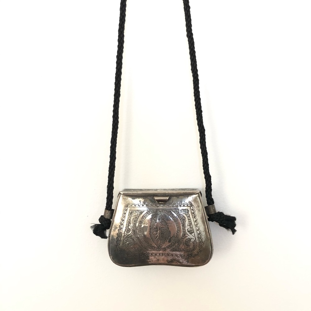 Vintage Silver Metal Etched Purse Bag Ethnic